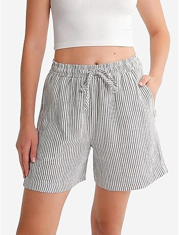 Pantalones cortos de pierna ancha y seersucker a rayas de cintura alta mixray