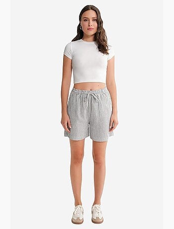 Pantalones cortos de pierna ancha y seersucker a rayas de cintura alta mixray