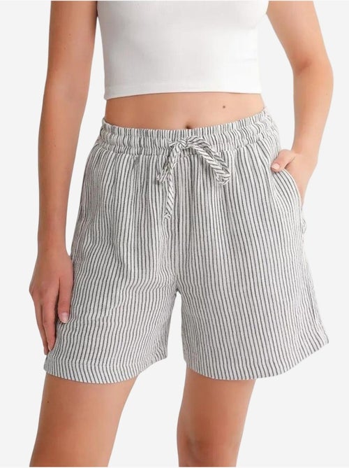 Pantalones cortos de pierna ancha y seersucker a rayas de cintura alta mixray - Kiabi Pantalones cortos de pierna ancha y seersucker a rayas de cintura alta mixray - Kiabi
