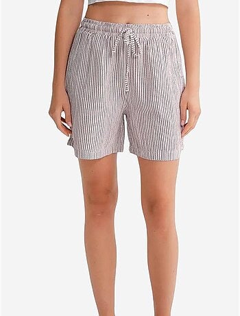 Pantalones cortos de pierna ancha y seersucker a rayas de cintura alta mixray