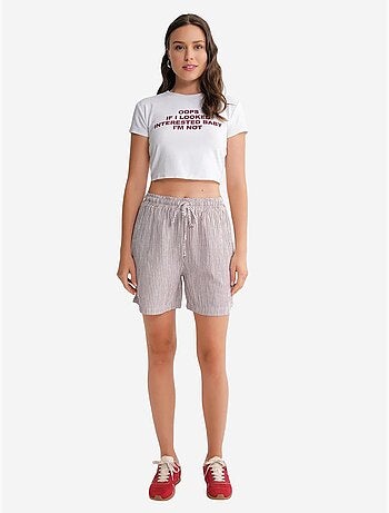 Pantalones cortos de pierna ancha y seersucker a rayas de cintura alta mixray
