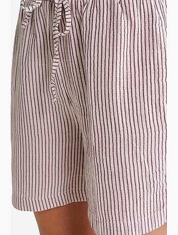 Pantalones cortos de pierna ancha y seersucker a rayas de cintura alta mixray