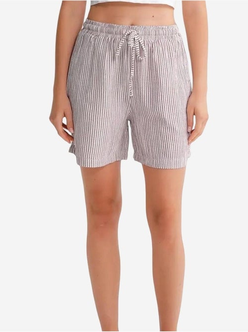 Pantalones cortos de pierna ancha y seersucker a rayas de cintura alta mixray - Kiabi Pantalones cortos de pierna ancha y seersucker a rayas de cintura alta mixray - Kiabi