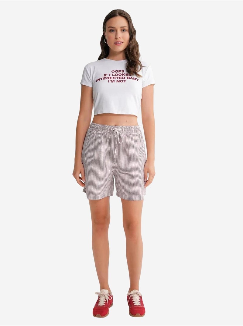 Pantalones cortos de pierna ancha y seersucker a rayas de cintura alta mixray Rojo burdeos - Kiabi