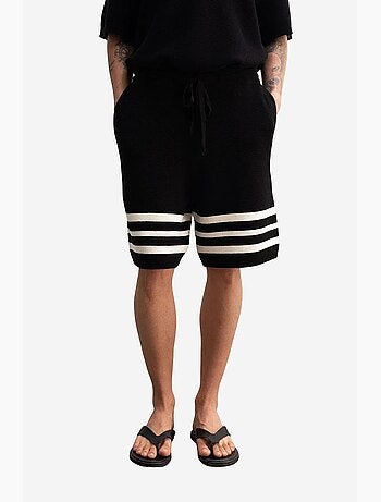 Pantalones cortos de punto a rayas para hombre con cintura con cordón giesto