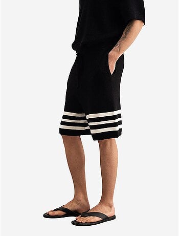 Pantalones cortos de punto a rayas para hombre con cintura con cordón giesto