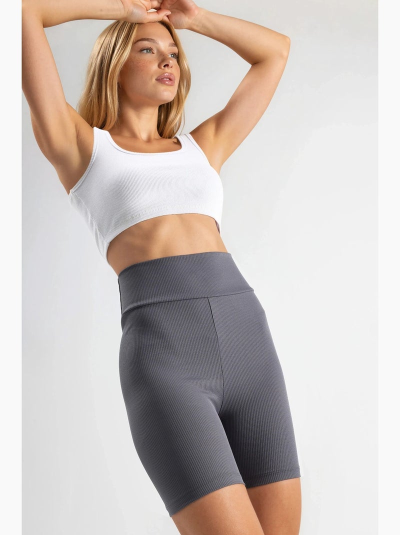 Pantalones cortos de punto lisos ajustados de cintura alta hiccup Gris - Kiabi