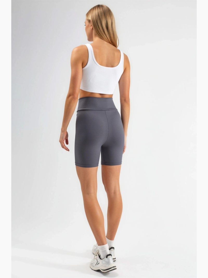 Pantalones cortos de punto lisos ajustados de cintura alta hiccup Gris - Kiabi