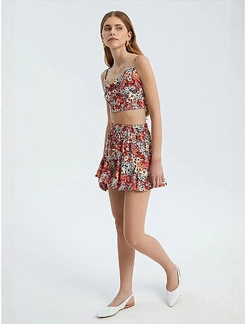 Pantalones cortos florales de cintura alta con cintura elástica y volantes hiccup
