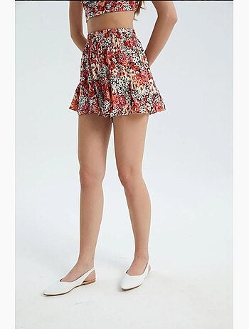 Pantalones cortos florales de cintura alta con cintura elástica y volantes hiccup