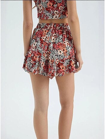 Pantalones cortos florales de cintura alta con cintura elástica y volantes hiccup