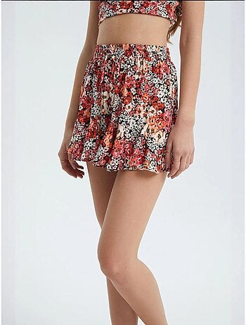 Pantalones cortos florales de cintura alta con cintura elástica y volantes hiccup