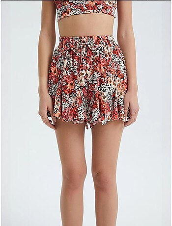 Pantalones cortos florales de cintura alta con cintura elástica y volantes hiccup