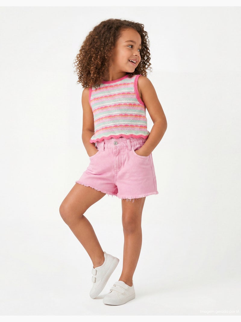 Pantalones cortos paperbag de denim, MO Fashion Rosa - Kiabi