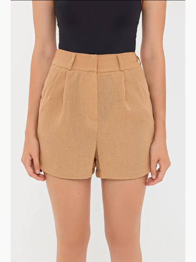 Pantalones cortos tejidos de cintura alta y plisados hiccup Marrón - Kiabi