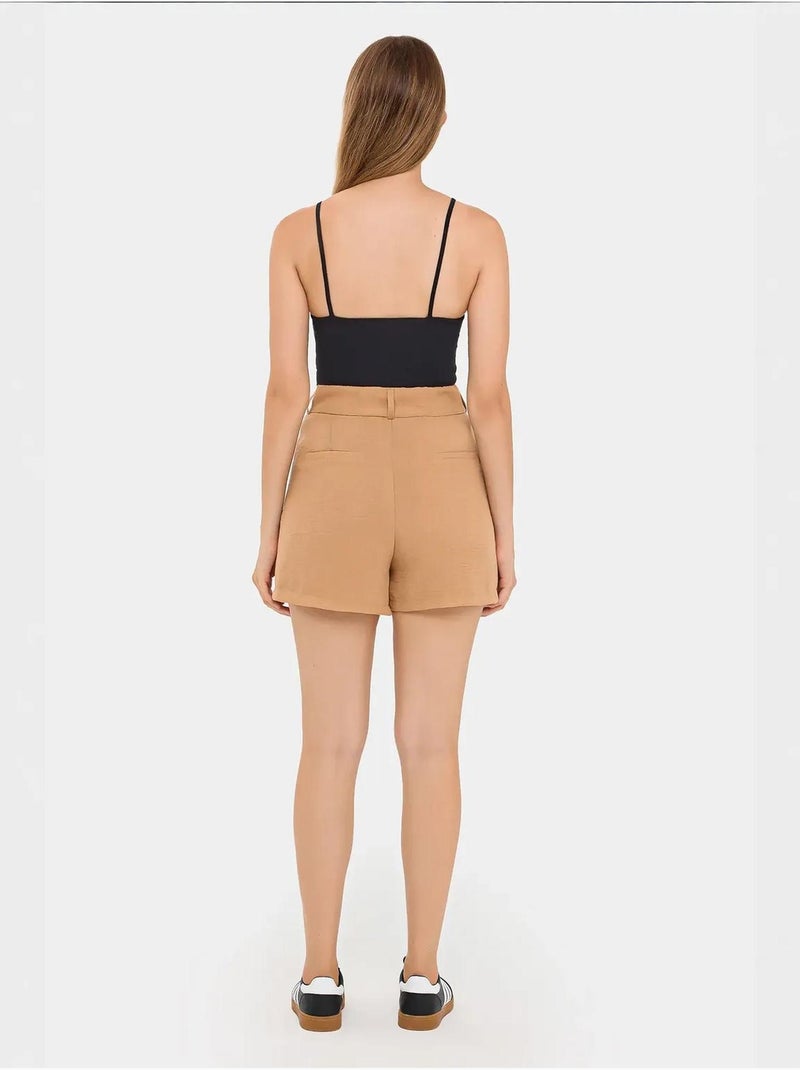 Pantalones cortos tejidos de cintura alta y plisados Marrón - Kiabi