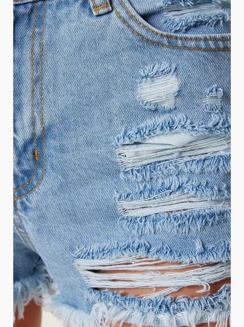 Pantalones cortos vaqueros desgastados de talle alto de istanbul Azul pastel - Kiabi
