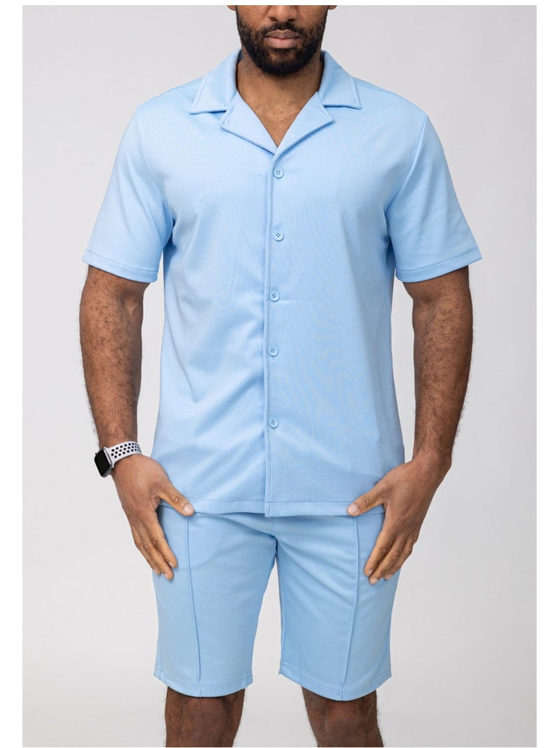 Pantalones cortos,Conjunto de camisa Kebello Azul cielo - Kiabi