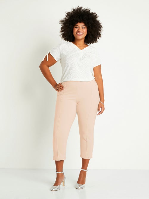 Pantalones cropped con cintura elástica de canalé - Afibel - Kiabi