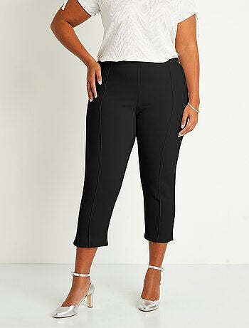 Pantalones cropped con cintura elástica de canalé - Afibel
