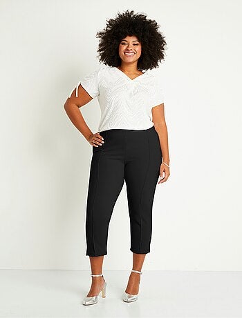 Pantalones cropped con cintura elástica de canalé - Afibel
