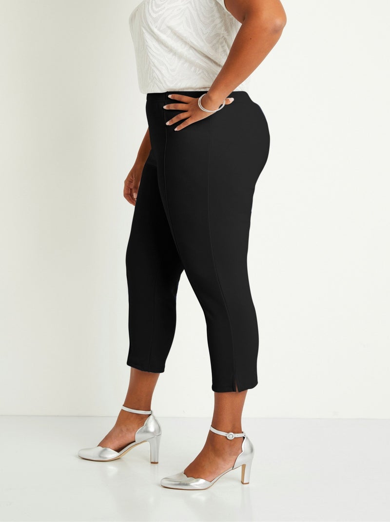 Pantalones cropped con cintura elástica de canalé - Afibel Negro - Kiabi
