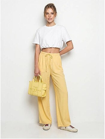 Pantalones de algodón de pernera ancha con cintura de cordón lucci