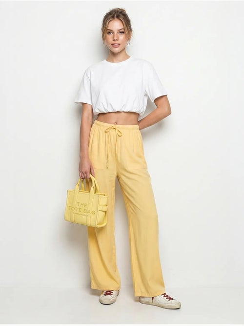 Pantalones de algodón de pernera ancha con cintura de cordón lucci - Kiabi
