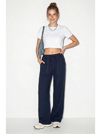Pantalones de algodón de pernera ancha con cintura de cordón lucci