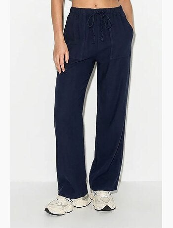 Pantalones de algodón de pernera ancha con cintura de cordón lucci