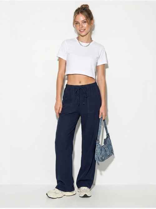 Pantalones de algodón de pernera ancha con cintura de cordón lucci - Kiabi Pantalones de algodón de pernera ancha con cintura de cordón lucci - Kiabi