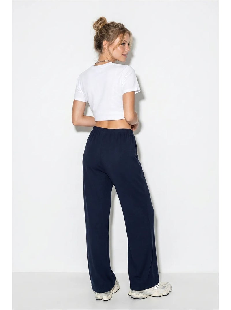 Pantalones de algodón de pernera ancha con cintura de cordón lucci Azul marino - Kiabi