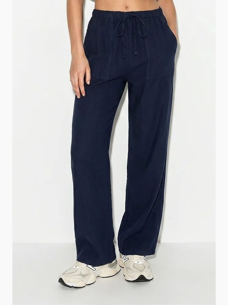 Pantalones de algodón de pernera ancha con cintura de cordón lucci Azul marino - Kiabi