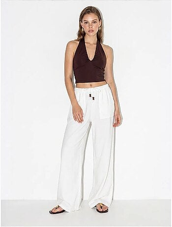 Pantalones de algodón de pernera ancha con cintura de cordón lucci