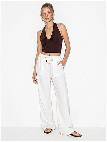 Pantalones de algodón de pernera ancha con cintura de cordón lucci