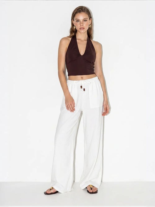 Pantalones de algodón de pernera ancha con cintura de cordón lucci - Kiabi Pantalones de algodón de pernera ancha con cintura de cordón lucci - Kiabi