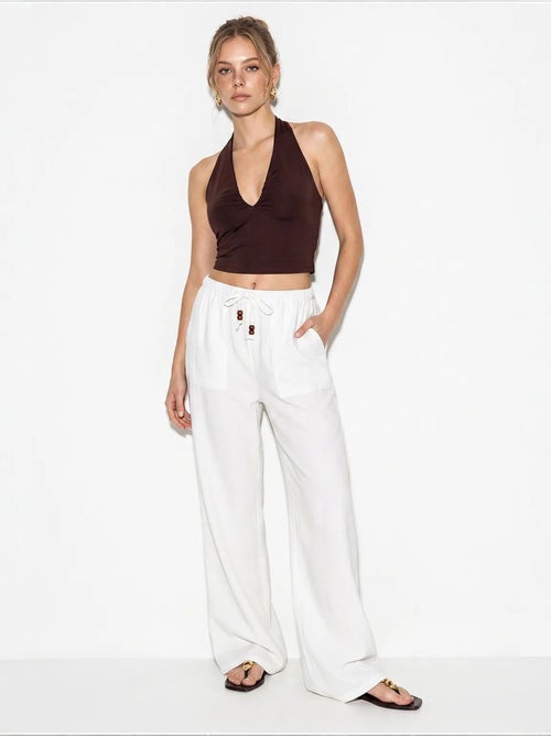 Pantalones de algodón de pernera ancha con cintura de cordón lucci - Kiabi Pantalones de algodón de pernera ancha con cintura de cordón lucci - Kiabi