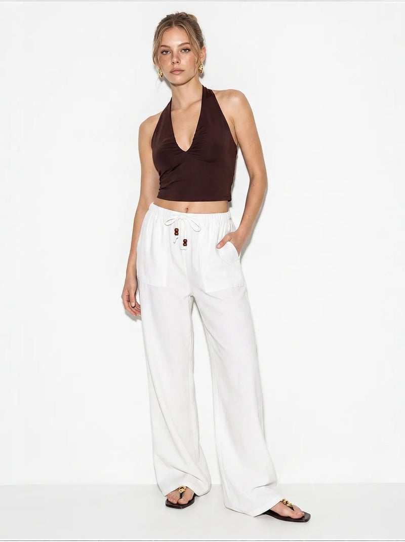 Pantalones de algodón de pernera ancha con cintura de cordón lucci Blanco - Kiabi