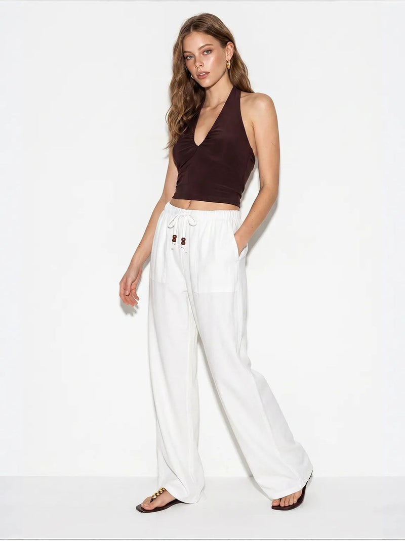 Pantalones de algodón de pernera ancha con cintura de cordón lucci Blanco - Kiabi