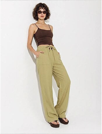 Pantalones de algodón de pernera ancha con cintura de cordón lucci