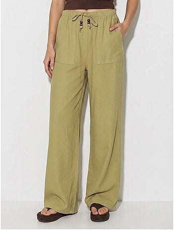 Pantalones de algodón de pernera ancha con cintura de cordón lucci