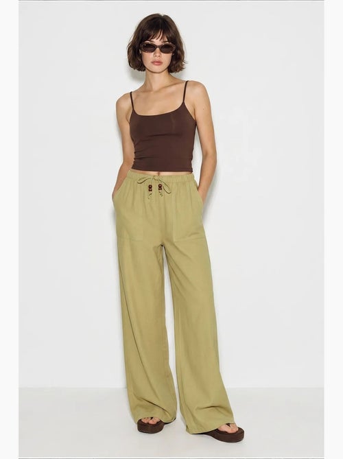 Pantalones de algodón de pernera ancha con cintura de cordón lucci - Kiabi
