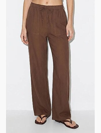 Pantalones de algodón de pernera ancha con cintura de cordón lucci