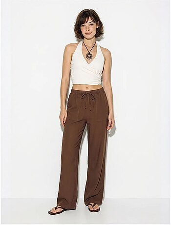 Pantalones de algodón de pernera ancha con cintura de cordón lucci