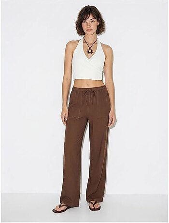 Pantalones de algodón de pernera ancha con cintura de cordón lucci