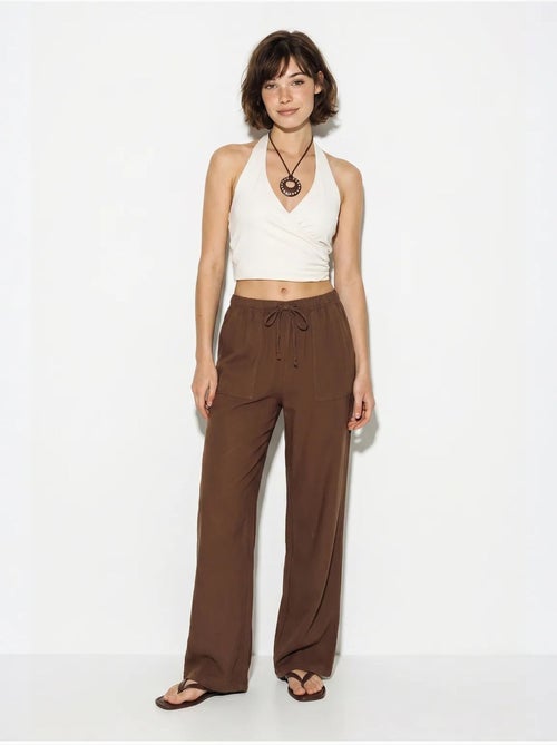 Pantalones de algodón de pernera ancha con cintura de cordón lucci - Kiabi Pantalones de algodón de pernera ancha con cintura de cordón lucci - Kiabi
