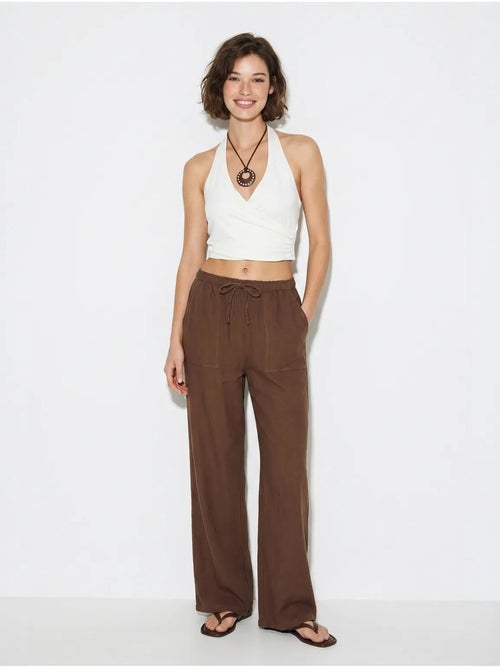 Pantalones de algodón de pernera ancha con cintura de cordón lucci - Kiabi Pantalones de algodón de pernera ancha con cintura de cordón lucci - Kiabi