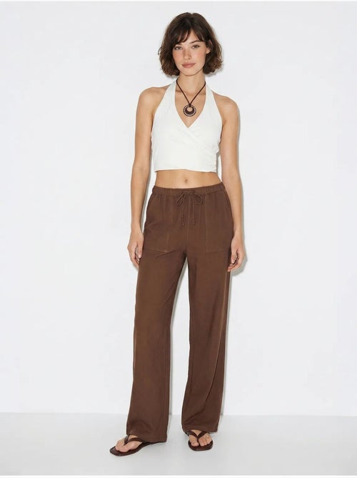 Pantalones de algodón de pernera ancha con cintura de cordón lucci - Kiabi Pantalones de algodón de pernera ancha con cintura de cordón lucci - Kiabi
