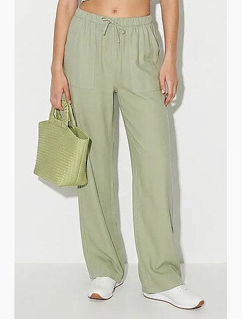 Pantalones de algodón de pernera ancha con cintura de cordón lucci