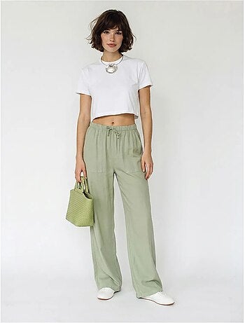 Pantalones de algodón de pernera ancha con cintura de cordón lucci
